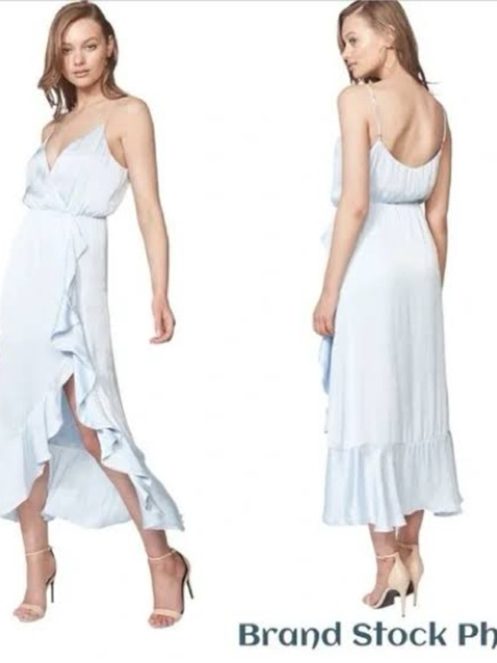 Bardot Pale Blue Satin Romantic Spaghetti Strap Maxi Dress